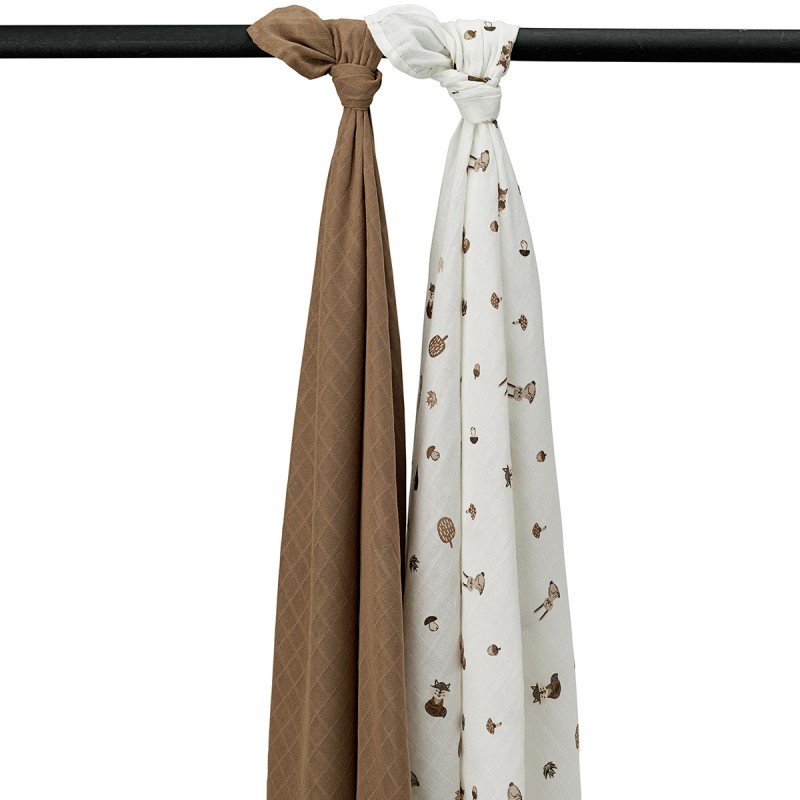 MUSLIN SWADDLES 2-PACK 120x120 CM ME-FOREST ANIMALS TOFFEE