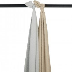 MUSLIN SWADDLES P.WASH. 2 PACK 120x120 CM ME-UNI LIGHT GREY/SAND