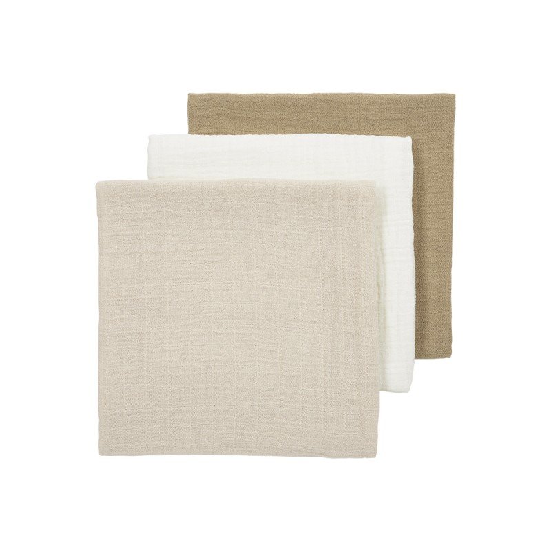 MUSLIN SQUARES P.WASH.3-PACK 70x70 CM ME-UNI OFF.W/S.SAND/TAUPE
