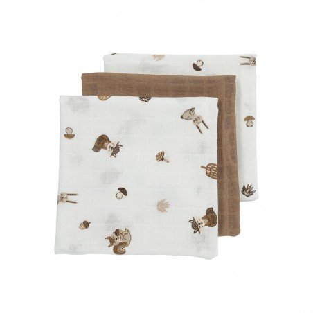 MUSLIN SQUARES 3-PACK 70x70 CM ME-FOREST ANIMALS TOFFEE