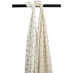 MUSLIN SWADDLES P.WASH. 2 PACK 120x120 CM ME-GINGKO OFF WHITE/SAND