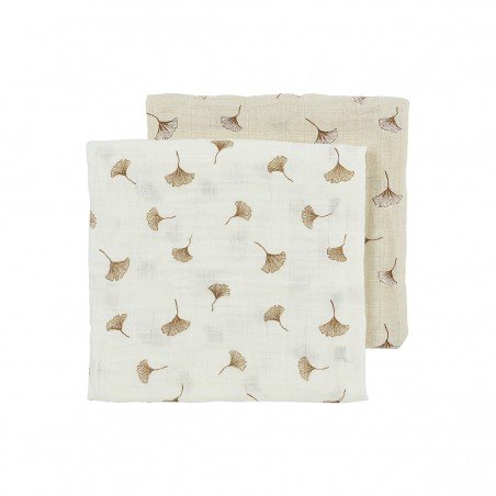 MUSLIN SQUARE PRE-WASH.2-PACK 70x70 CM ME-GINGKO OFF WHITE/SAND