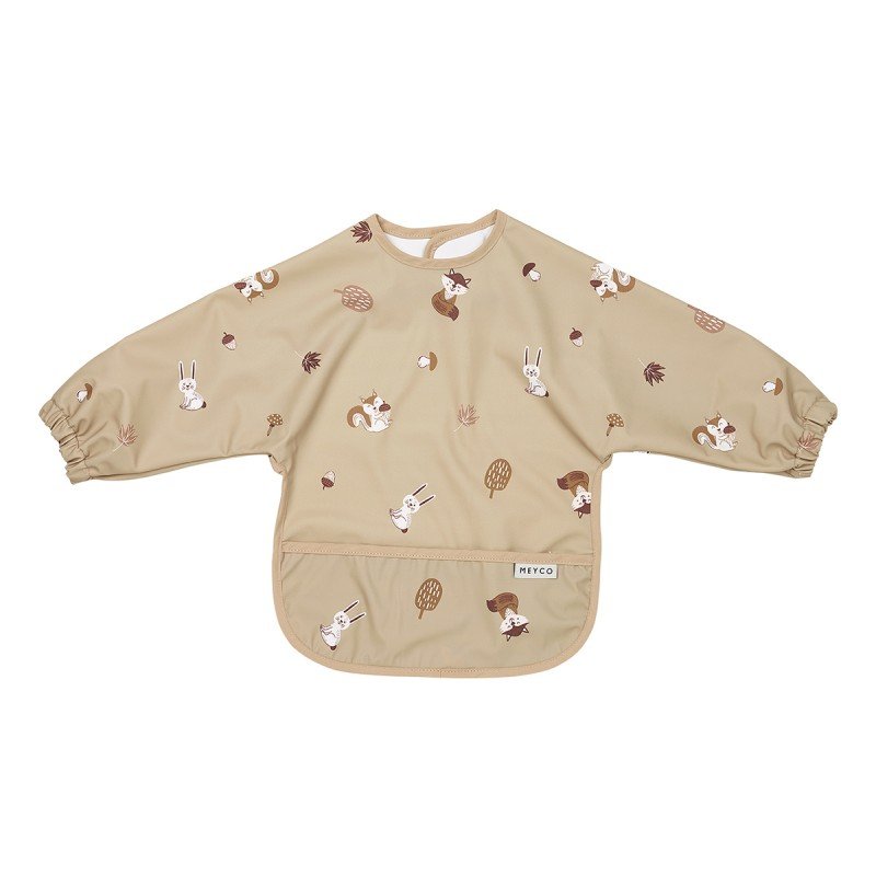 PU BIB WITH SLEEVES 9-18m ME-FOREST ANIMALS SAND