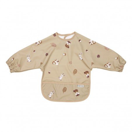 PU BIB WITH SLEEVES 9-18m ME-FOREST ANIMALS SAND