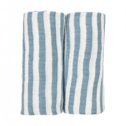 MUSLIN SWADDLES P.WASH. 2 PACK 120x120 CM ME-FAT STRIPE JEANS BLUE