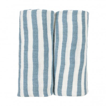 MUSLIN SWADDLES P.WASH. 2 PACK 120x120 CM ME-FAT STRIPE JEANS BLUE
