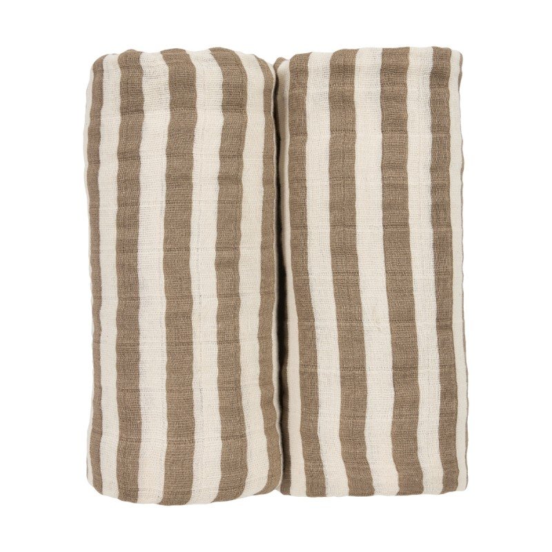 MUSLIN SWADDLES P.WASH. 2 PACK 120x120 CM ME-FAT STRIPE TAUPE