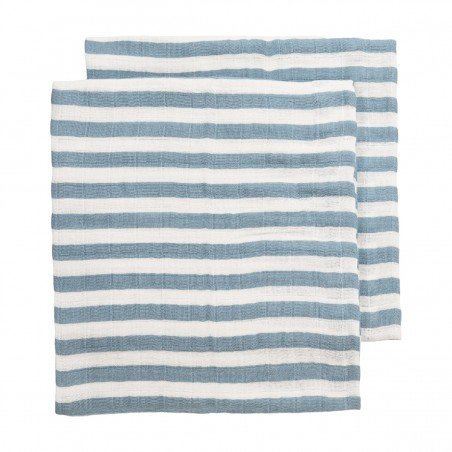 MUSLIN SQUARE PRE-WASH.2-PACK 70x70 CM ME-FAT STRIPE JEANS BLUE
