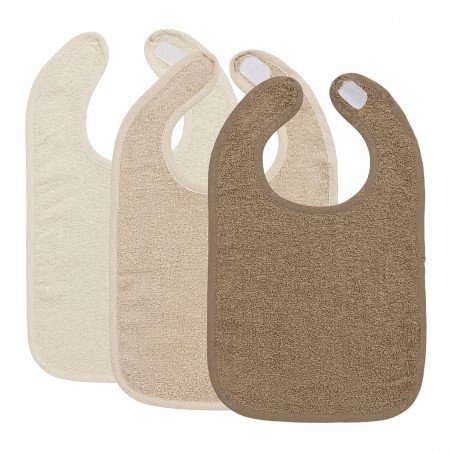 VELCRO TERRY BIBS 3 PACK  4-24m ME-TERRY NAT/S.SAND/TAUPE