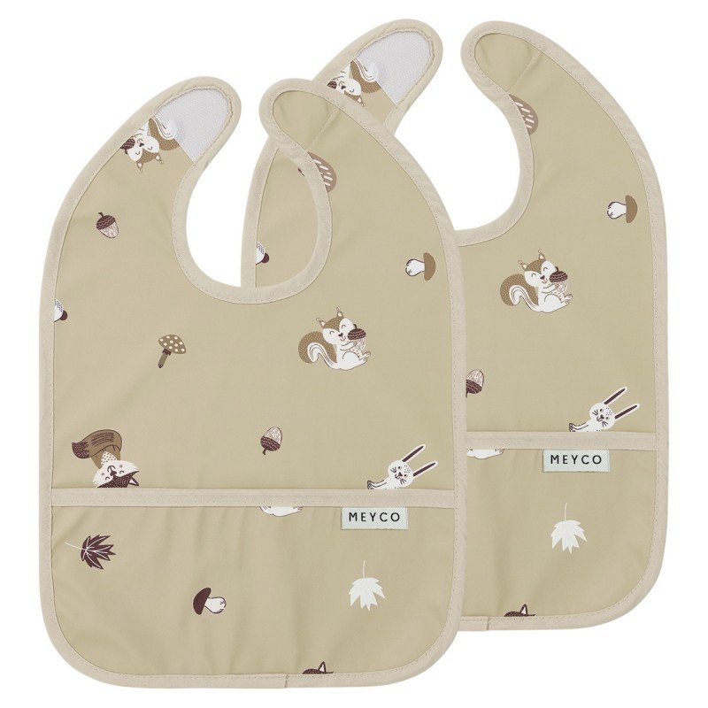 BIB W.COLLECTION TRAY 2 PACK  4-24m ME-FOREST ANIMALS SAND